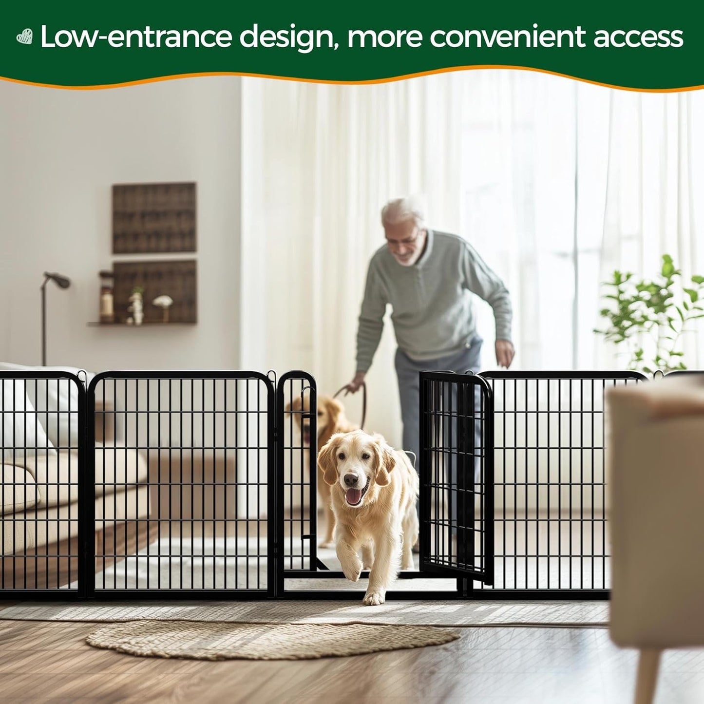Yaheetech 32In 16-Panel Metal Dog Playpen Fence for Indoor Yard RV Camping | Heavy-Duty Rustproof Frame with Secure Latch Door, Tool-Free Assembly, Foldable Storage, Ideal for Small to Medium Dog Breeds
