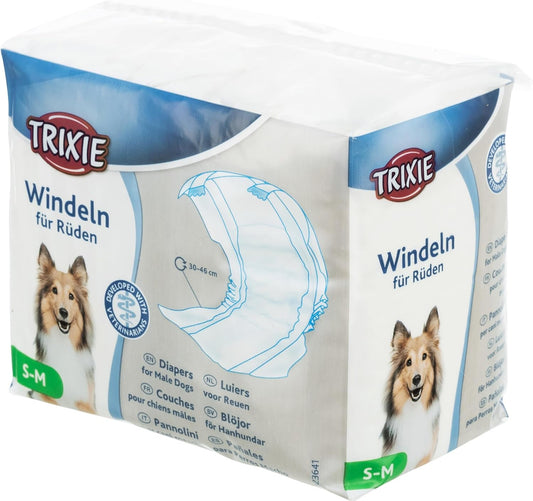 Pañales Para Perros Machos Talla S–M – Protección Absorbente Para Incontinencia & Marcaje – 12 Unidades Con Cierre Adhesivo & Elástico – Contorno De Cintura 30–46 Cm