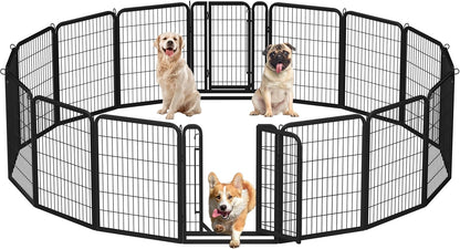 Yaheetech 32In 16-Panel Metal Dog Playpen Fence for Indoor Yard RV Camping | Heavy-Duty Rustproof Frame with Secure Latch Door, Tool-Free Assembly, Foldable Storage, Ideal for Small to Medium Dog Breeds