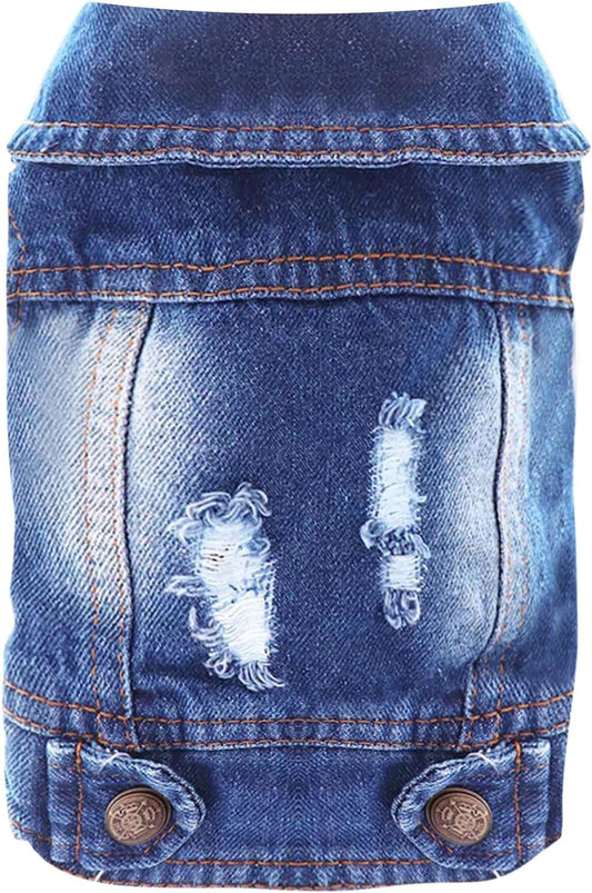 Cool Dog Jean Jacket Small Puppy Outfits Frenchie Clothes Denim Coats for Small Medium Dogs Cats Boys Girls Pet Vest Dog Shirt Clothing Doggy Costume (Blue, Xs（Suggest 2-4 Lbs）)