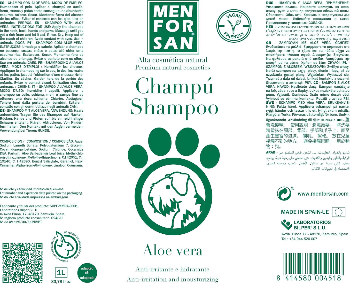 MENFORSAN Champú Aloe Vera Para Perros | Hidrata En Profundidad | Acción anti Irritaciones Y anti Eczemas | 100% Natural | Herbácea | 1L