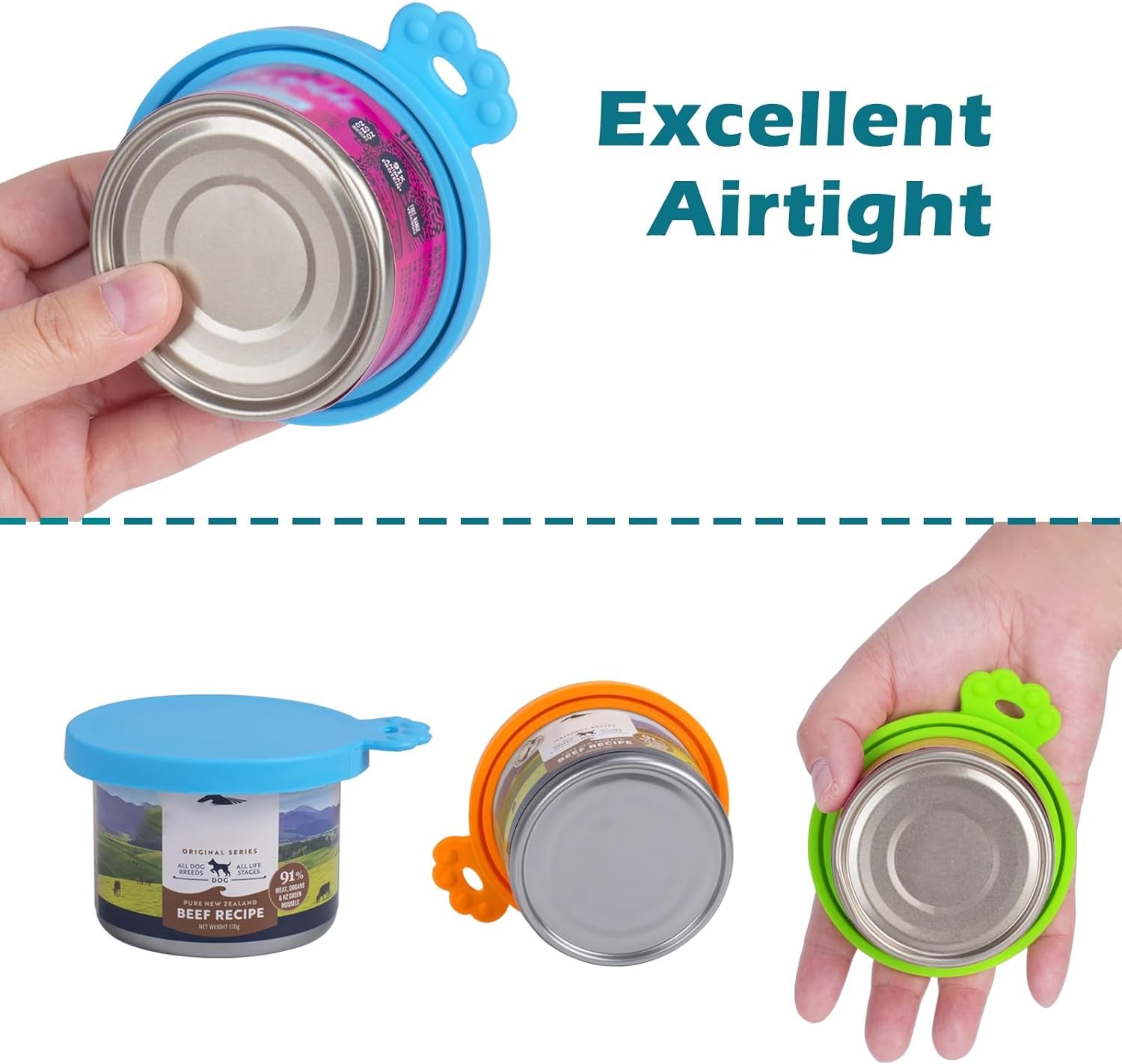 4 Pack Silicone Pet Can Cover Lids, Universal Size for Dog Cat Food, 1 Fit 3 Standard Size Can Tops, BPA Free Dishwasher Safe (Blue, Green, Orange, Pink)